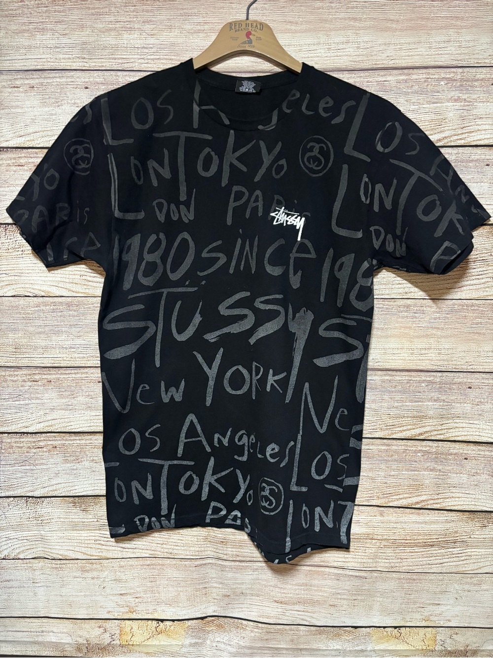 Stussy All Over‎ Print T Shirt Black Large Streetwear Graphic Tee